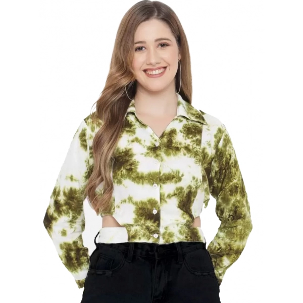 Dropship Women's Casual Printed Green Top (Color:Green, Material:Rayon)