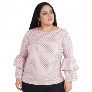 Generic Women's Casual Flute Sleeve Printed Pink Top (Color:Pink, Material:Crepe)