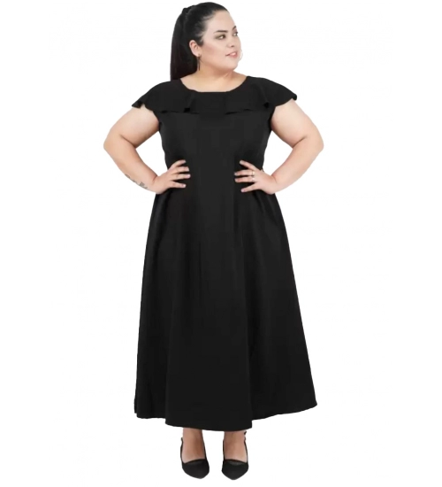 Women's Fit And Flare Black Dress (Color:Black, Material:Polyester)