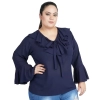 Dropship Women's Casual Bell Sleeve Solid Blue Top (Color:Blue, Material:Georgette)