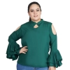 Dropship Women's Casual Bell Sleeve Solid Green Top (Color:Green, Material:Crepe)