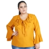 Dropship Women's Casual Bell Sleeve Solid Yellow Top (Color:Yellow, Material:Georgette)