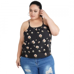 Generic Women's Casual Shoulder Strap Printed, Floral Print Black Top (Color:Black, Material:Poly Crepe)
