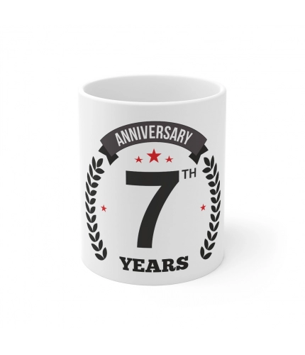 Ceramic 7th Anniversary Printed Coffee Mug (Color: White, Capacity:330ml)