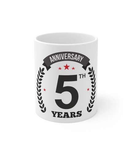 Ceramic 5th Anniversary Printed Coffee Mug (Color: White, Capacity:330ml)