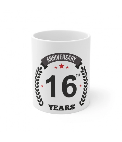 Ceramic 16th Anniversary Printed Coffee Mug (Color: White, Capacity:330ml)