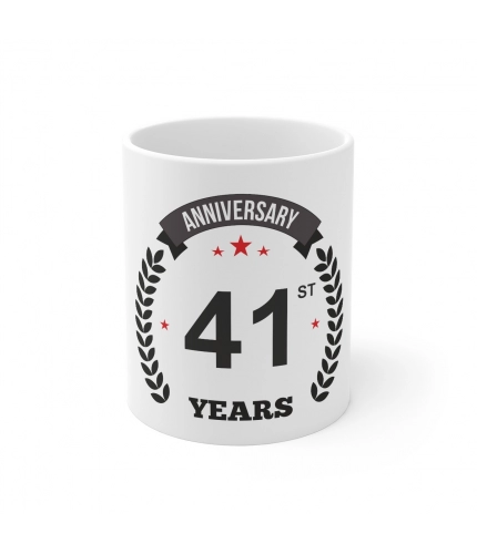 Ceramic 41st Anniversary Printed Coffee Mug (Color: White, Capacity:330ml)