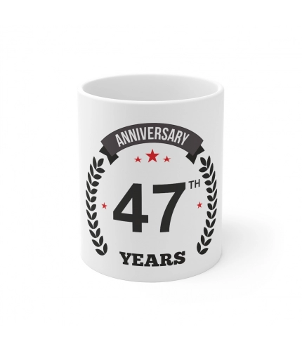 Ceramic 47th Anniversary Printed Coffee Mug (Color: White, Capacity:330ml)