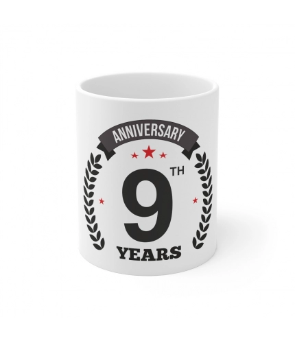 Ceramic 9th Anniversary Printed Coffee Mug (Color: White, Capacity:330ml)