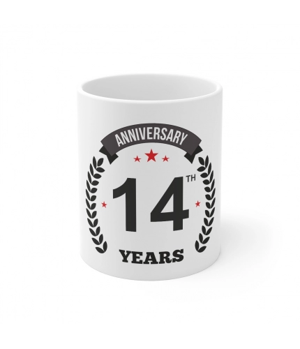 Ceramic 14th Anniversary Printed Coffee Mug (Color: White, Capacity:330ml)