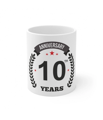 Ceramic 10th Anniversary Printed Coffee Mug (Color: White, Capacity:330ml)