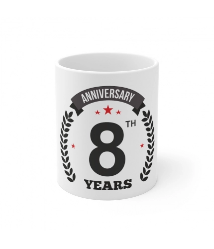 Ceramic 8th Anniversary Printed Coffee Mug (Color: White, Capacity:330ml)