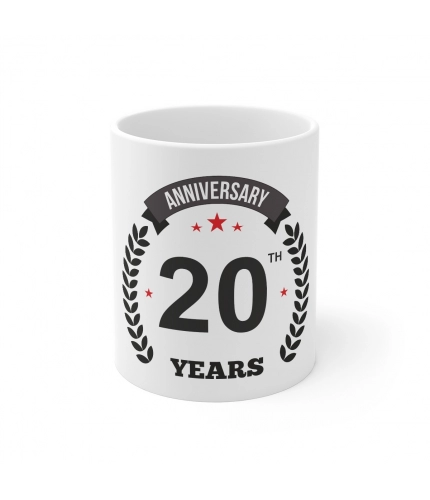 Ceramic 20th Anniversary Printed Coffee Mug (Color: White, Capacity:330ml)