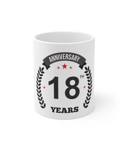Ceramic 18th Anniversary Printed Coffee Mug (Color: White, Capacity:330ml)