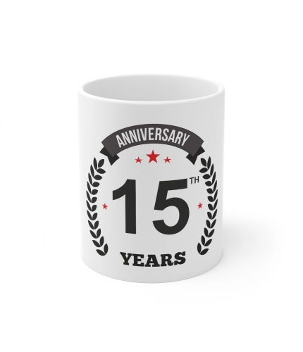 Ceramic 15th Anniversary Printed Coffee Mug (Color: White, Capacity:330ml)
