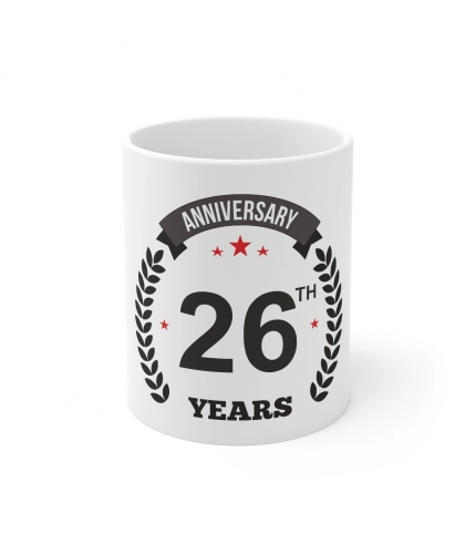 Ceramic 26th Anniversary Printed Coffee Mug (Color: White, Capacity:330ml)