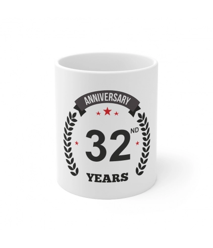 Ceramic 32nd Anniversary Printed Coffee Mug (Color: White, Capacity:330ml)