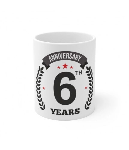 Ceramic 6th Anniversary Printed Coffee Mug (Color: White, Capacity:330ml)