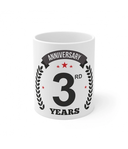 Ceramic 3rd Anniversary Printed Coffee Mug (Color: White, Capacity:330ml)