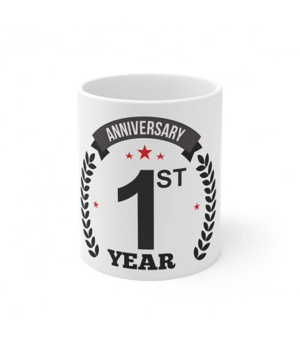 Ceramic 1st Anniversary Printed Coffee Mug (Color: White, Capacity:330ml)