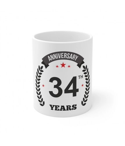 Ceramic 34th Anniversary Printed Coffee Mug (Color: White, Capacity:330ml)