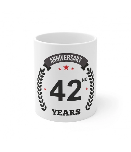 Ceramic 42nd Anniversary Printed Coffee Mug (Color: White, Capacity:330ml)