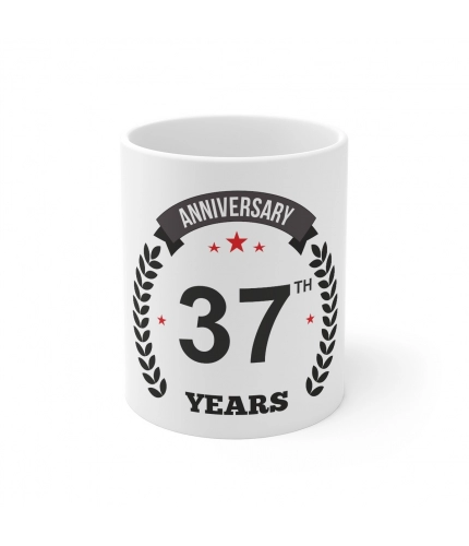 Ceramic 37th Anniversary Printed Coffee Mug (Color: White, Capacity:330ml)