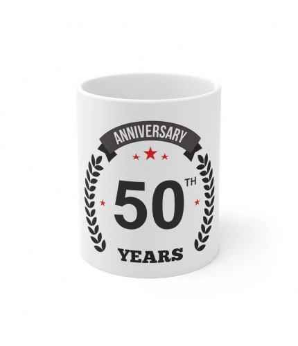 Ceramic 50th Anniversary Printed Coffee Mug (Color: White, Capacity:330ml)