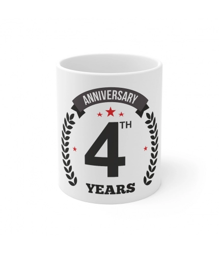 Ceramic 4th Anniversary Printed Coffee Mug (Color: White, Capacity:330ml)