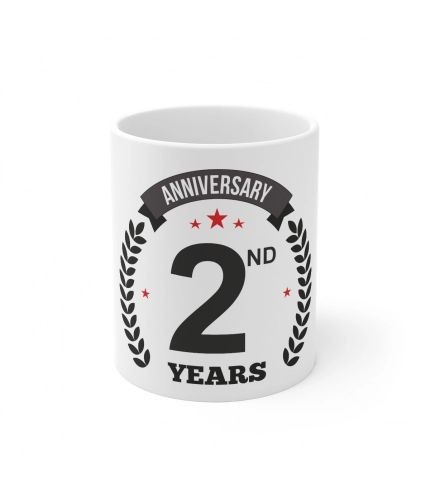 Ceramic 2nd Anniversary Printed Coffee Mug (Color: White, Capacity:330ml)