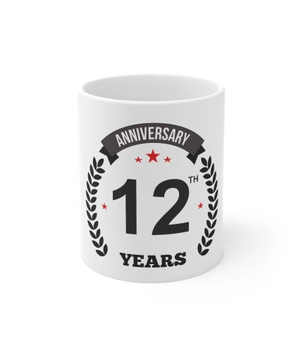 Ceramic 12th Anniversary Printed Coffee Mug (Color: White, Capacity:330ml)
