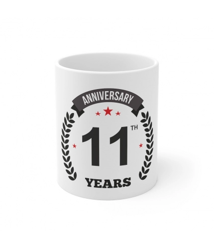 Ceramic 11th Anniversary Printed Coffee Mug (Color: White, Capacity:330ml)