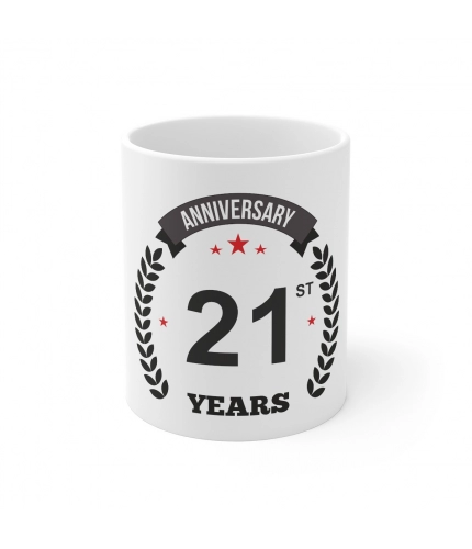Ceramic 21st Anniversary Printed Coffee Mug (Color: White, Capacity:330ml)