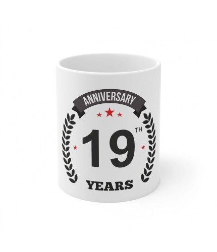 Ceramic 19th Anniversary Printed Coffee Mug (Color: White, Capacity:330ml)