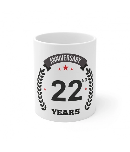Ceramic 22nd Anniversary Printed Coffee Mug (Color: White, Capacity:330ml)