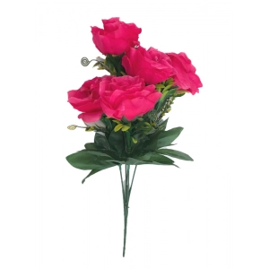 Generic Artificial Flowers Bunch Bouquet Of 5 Roses For Home Decoration (Dark Pink, Material:Silk, Polyester)