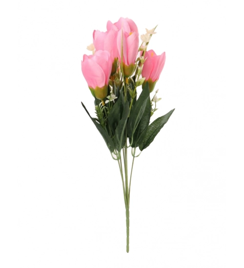 Artificial Flowers Bunch Bouquet Of Daffodil Tulip Flowers For Home Decoration (Light Pink, Material:Silk, Polyester)