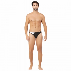 Generic Men's Cotton Spandex Lace Thong Consists Of Two Strings Underwear (Black And White)