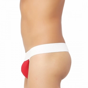 Generic Men's Cotton Spandex Sexy Designer Men G String Underwear (White And Red)
