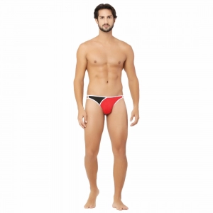 Generic Men's Cotton Spandex Men’S Lace Thong Consists Of Two Strings. Underwear (Red And Black)