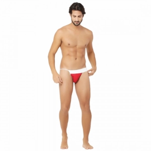Generic Men's Cotton Spandex Sexy Designer Men G String Underwear (White And Red)