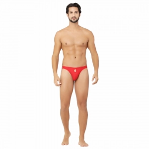 Generic Men's Cotton Spandex Brief Thong Front Open Hole Notch Underwear (Red)