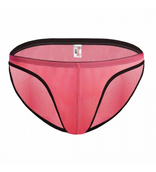 Men's Mesh Power Net Transparent Sexy Brief Underwear (Coral)