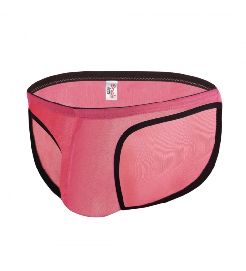 Men's Mesh Power Net Transparent Sexy Brief Underwear (Coral)