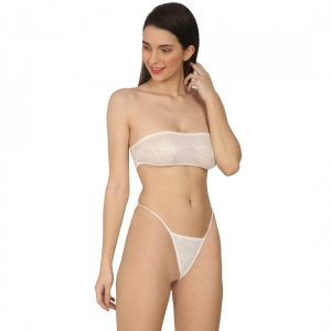 Generic Women's Lycra Blend Lace White Lingerie Set Tube Bra And Panty Set (White)