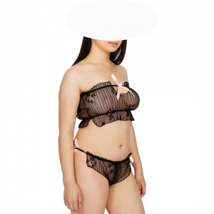 Generic Women's Lace Sheer Lace See Through Lingerie Set (Black)
