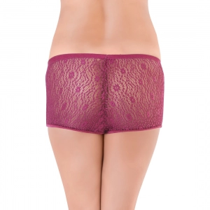 Generic Women's Nylon Mid Waist Rise Wine Lace Sheer Boyshort Panty (Wine)