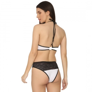 Generic Women's Cotton Lace Halter Neck Lingerie Black Lace And White Color (White And Black)