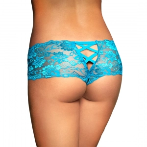 Generic Women's Lace Mid Waist Hipster Lace Panty In Criss Cross Pattern (Blue)