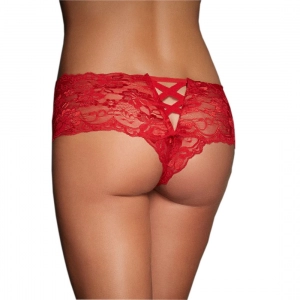Generic Women's Lace Mid Waist Hipster Lace Panty In Criss Cross Pattern (Red)